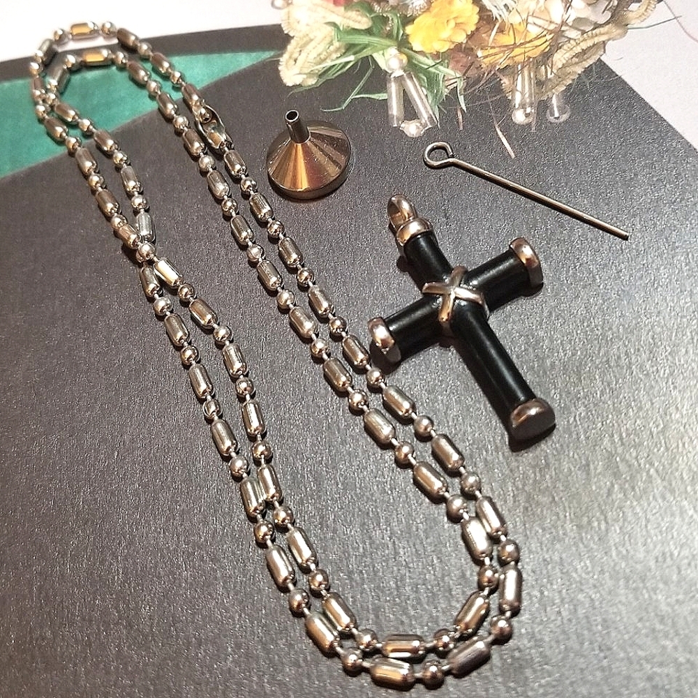 NEW Cremation Keepsake Black Cross Necklace Kit